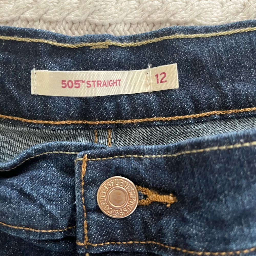 Levi’s 505 Straight Dark Wash Distressed Classic Blue Women's Jeans Size 12 - Picture 14 of 16